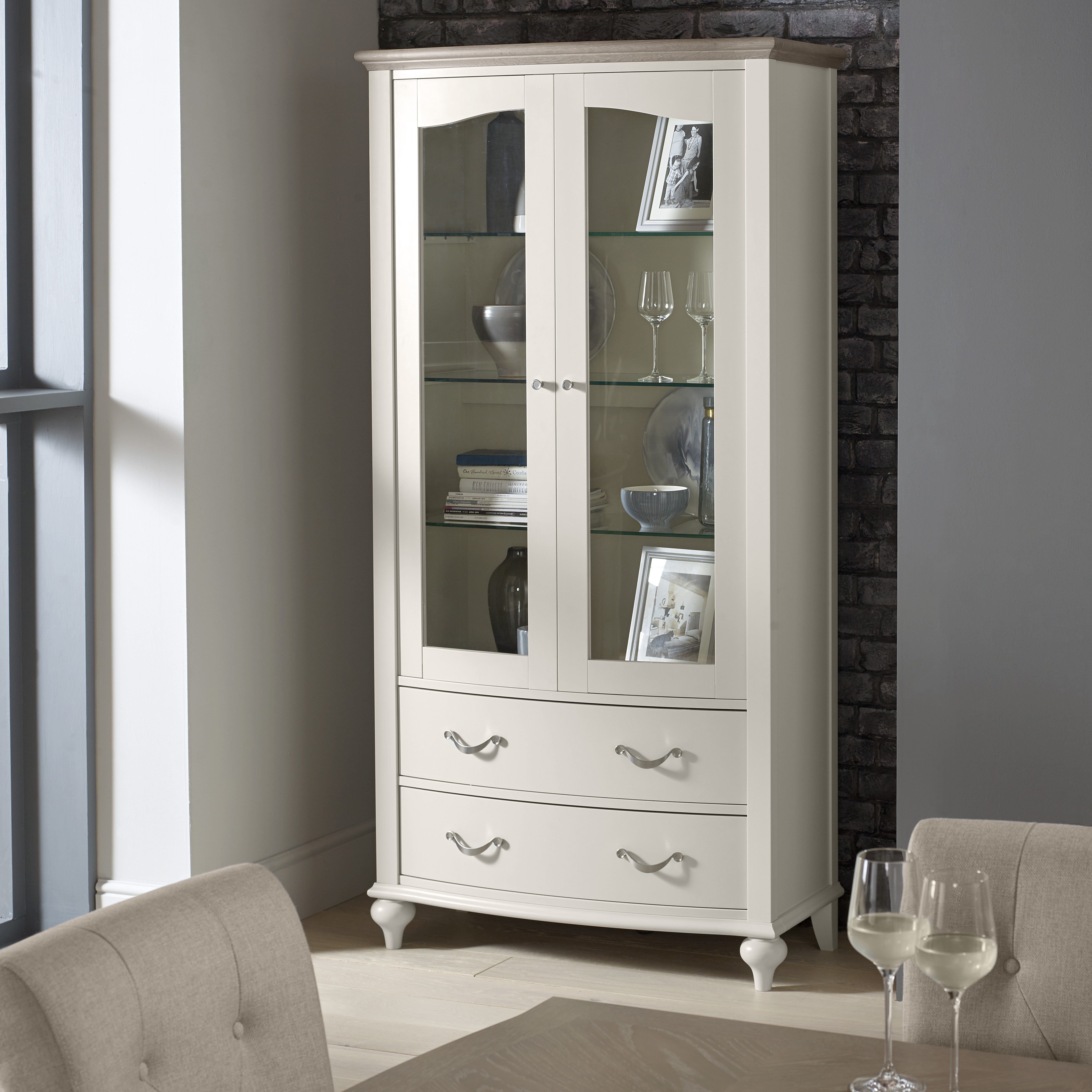 Montreux Soft Grey & Washed Oak Display Cabinet - Style Our Home