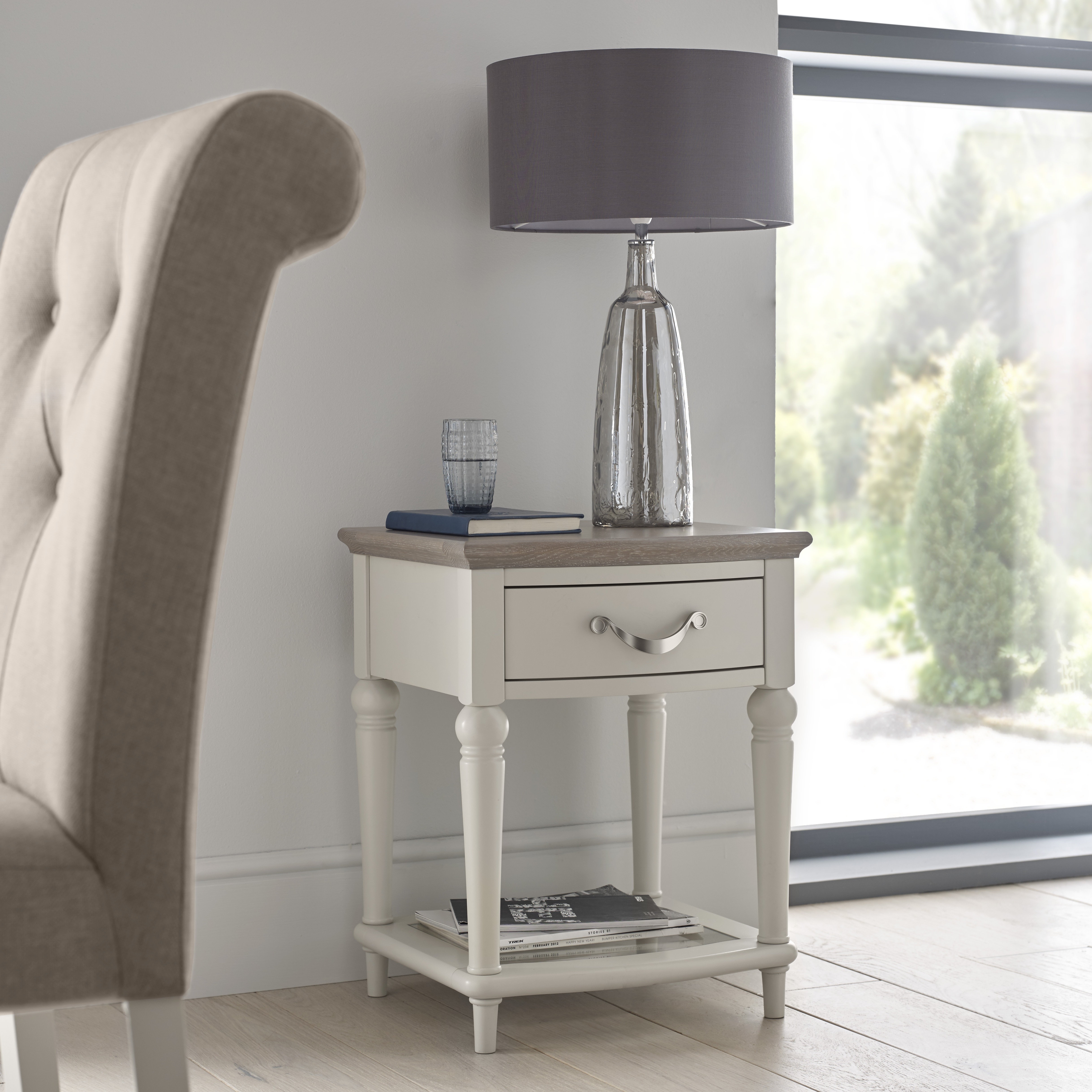 Montreux Soft Grey & Washed Oak Lamp Table - Style Our Home