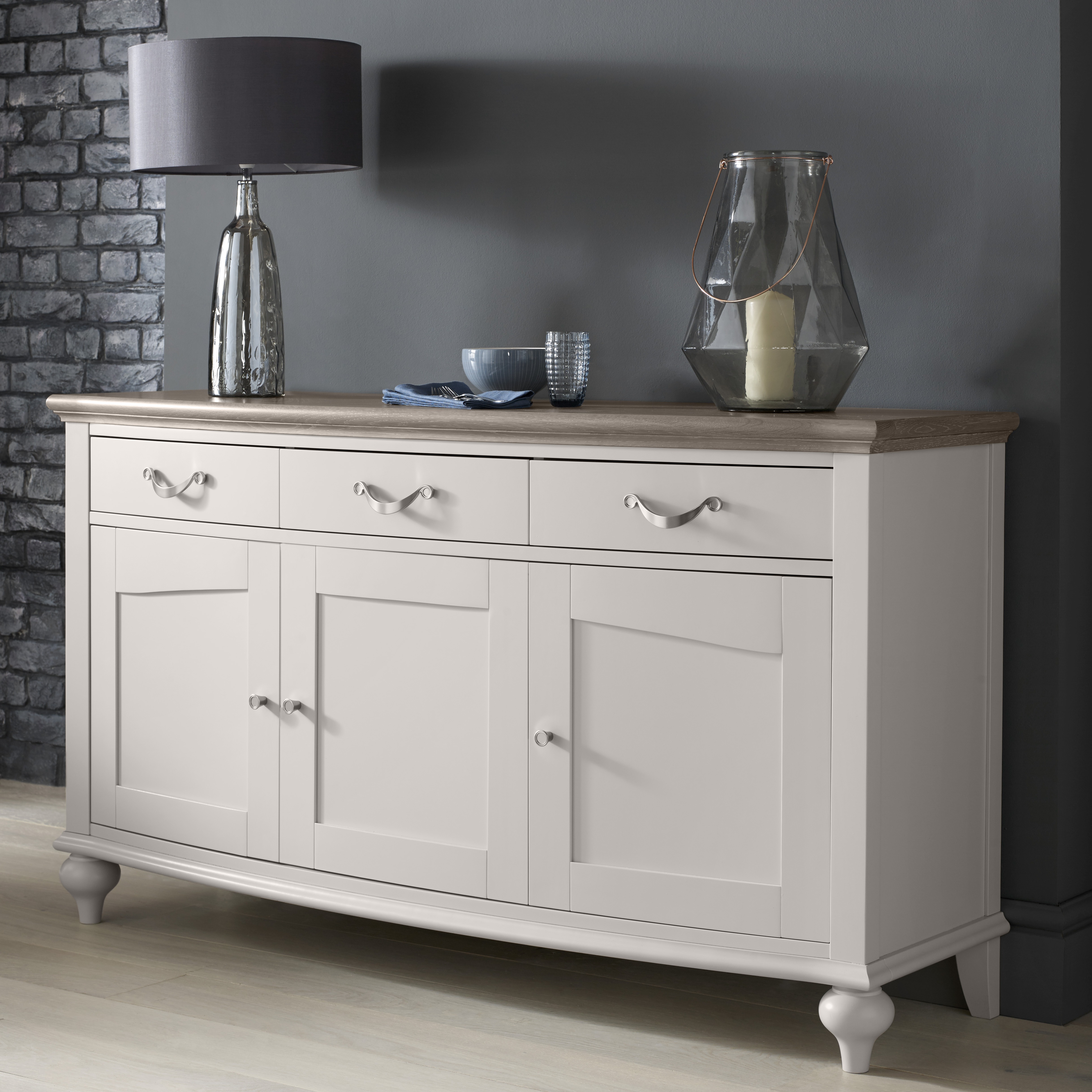 Montreux Soft Grey & Washed Oak Wide Sideboard - Style Our Home