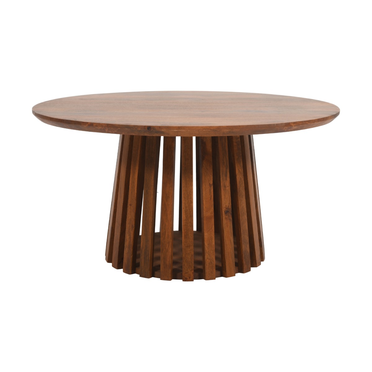 Oakhaven Slatted Mango Wood Round Coffee Table 80Cm by Karvello Designs | Style Our Home
