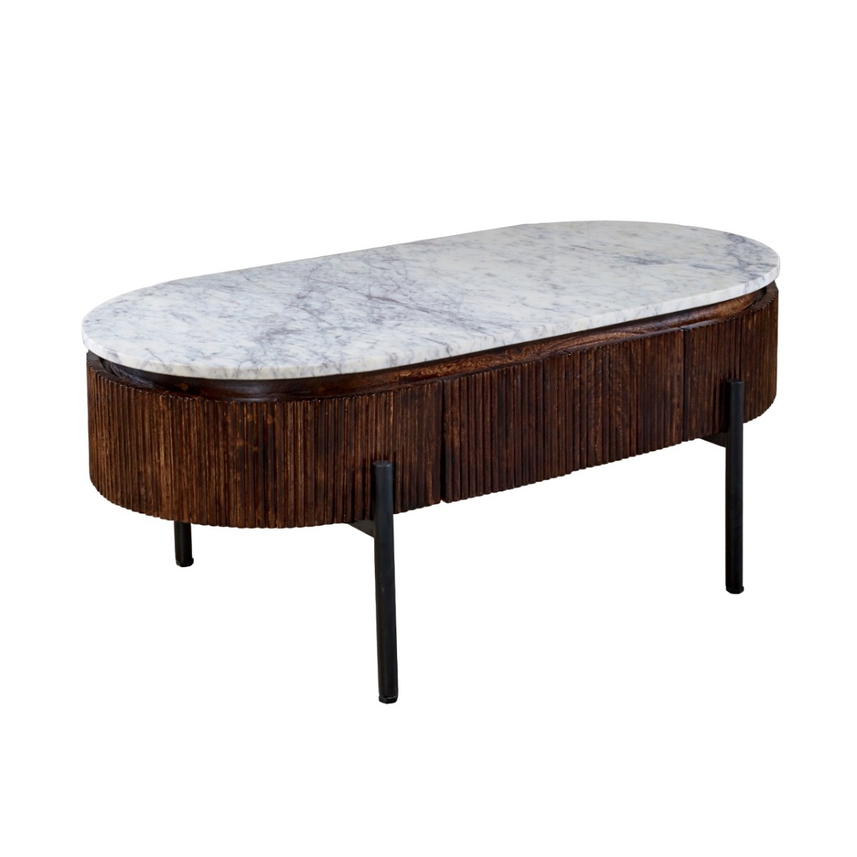 Marblestone Mango Wood Rectangular Fluted Coffee Table With Marble Top & Metal Legs by Karvello Designs | Style Our Home