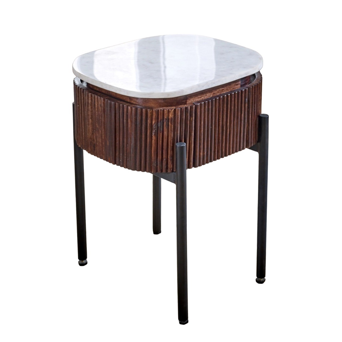 Marblestone Mango Wood Bedside Table With Marble Top & Metal Legs by Karvello Designs | Style Our Home