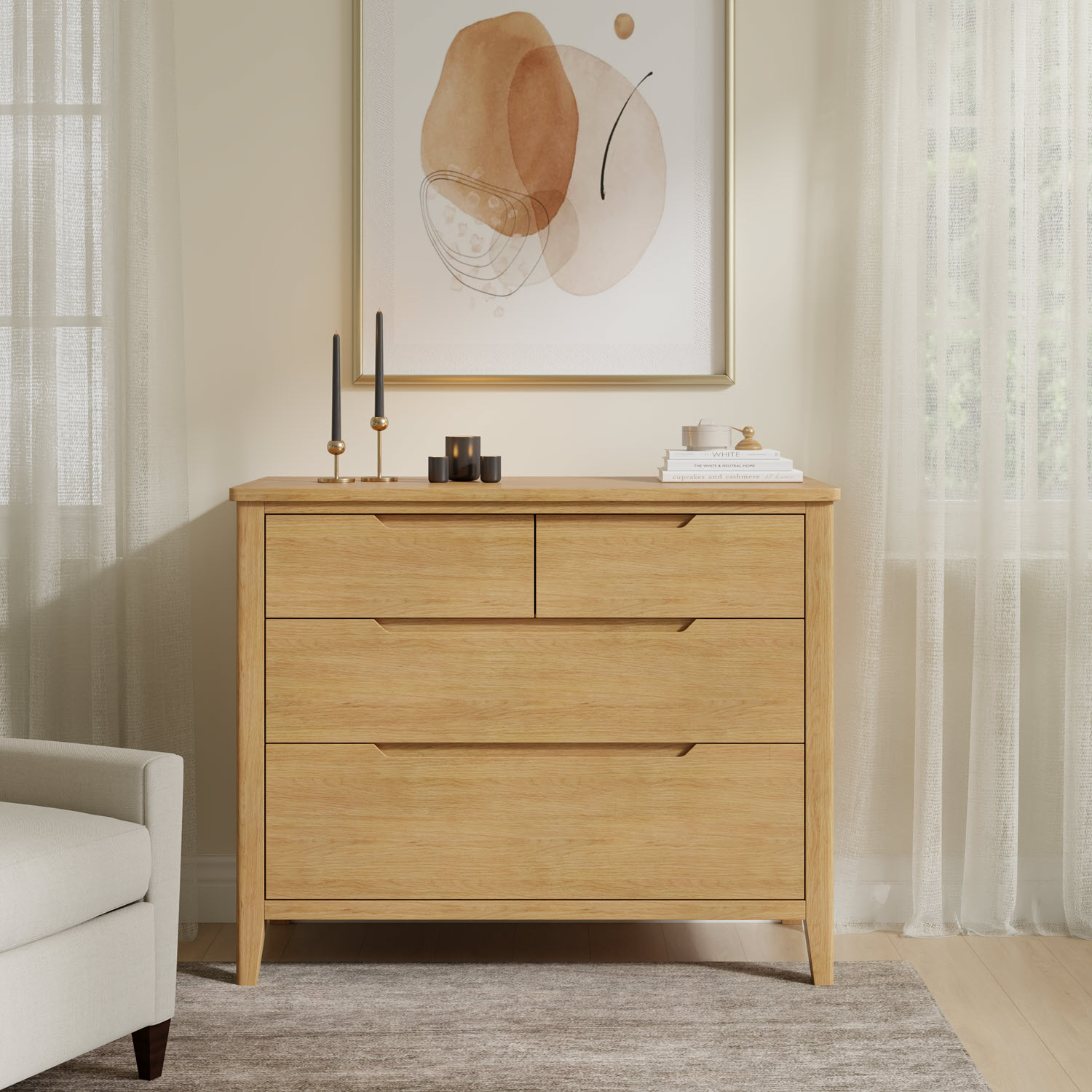 Velsta Oak 4 Drawer Wide Chest by Hertiance Furniture | Style Our Home