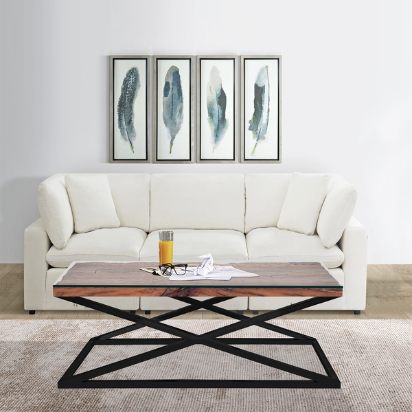 Phoenix Coffee Table With Glass by Indus Valley