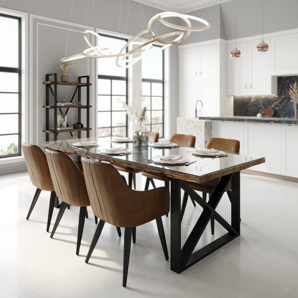 Phoenix Small Dining Table With Glass by Indus Valley