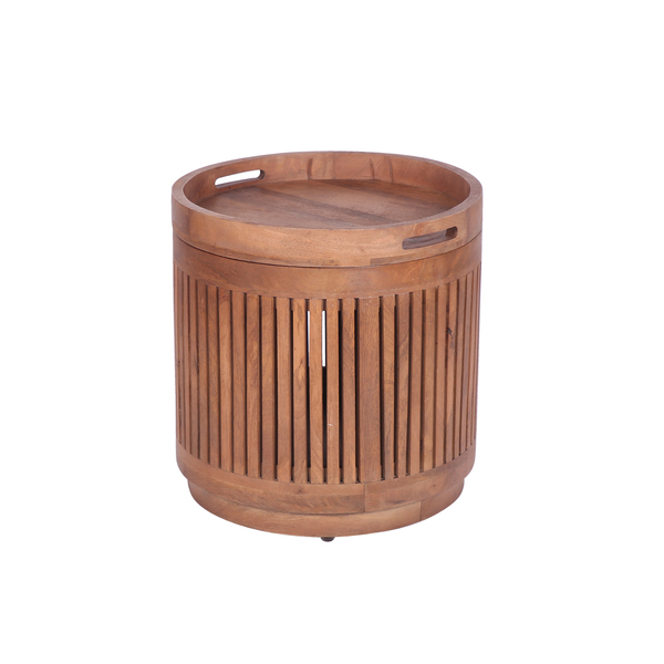 Round Side Table With Sculpted Cylinder Base by Indus Valley