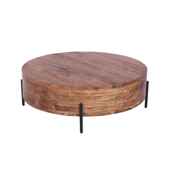 Low Round Coffee Table With Metal Legs by Indus Valley