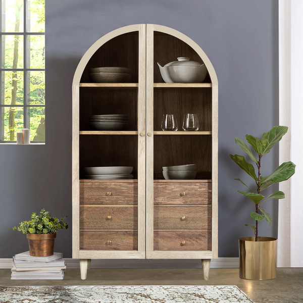 Iconic 2 Door Glass Cabinet Whitewash by Indus Valley