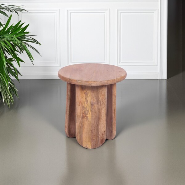Bell-Shaped Round Wooden Side Table by Indus Valley