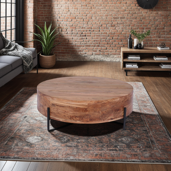 Low Round Coffee Table With Metal Legs by Indus Valley