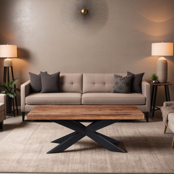 Hoxton Wooden Coffee Table With Metal Cross Legs by Indus Valley
