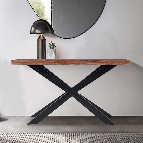Hoxton Wooden Console Table With Metal Cross Legs by Indus Valley
