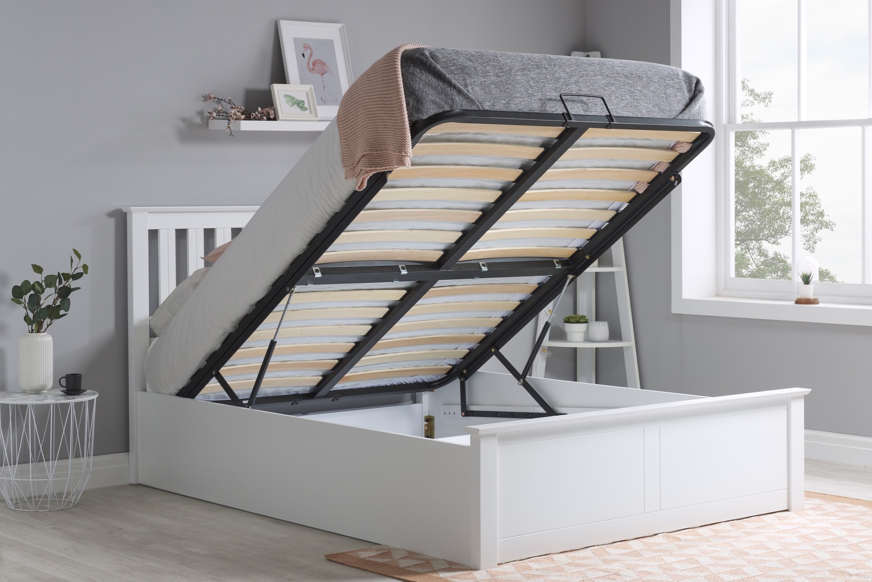 Phoenix White Small Double Ottoman Bed