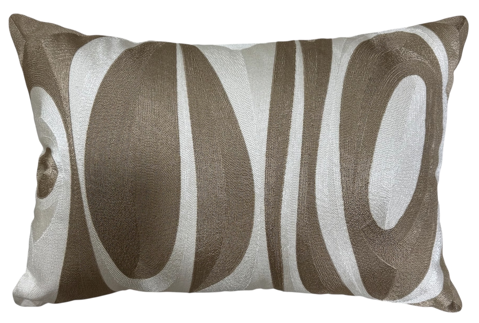 Abstract Taupe Oval Emb On Cream Cushion by Malini | Style Our Home