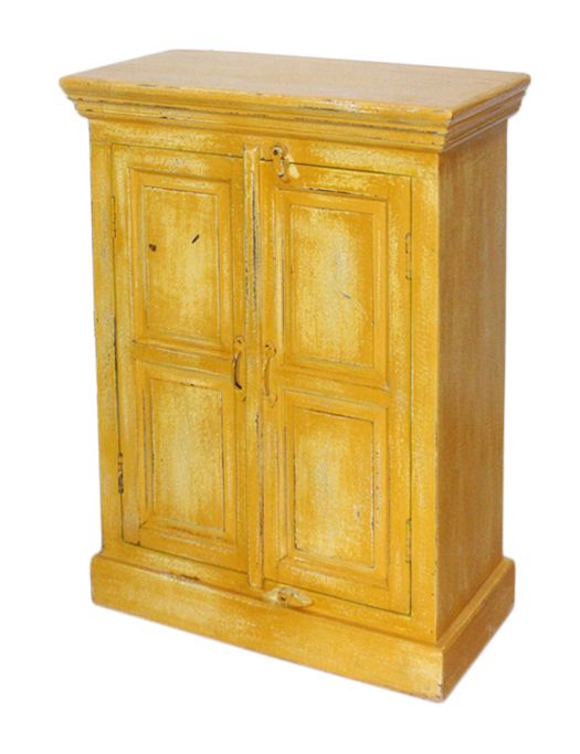 Florence Meadows Hand Painted Yellow Crack Finish 2 Door Cabinet | Style Our Home