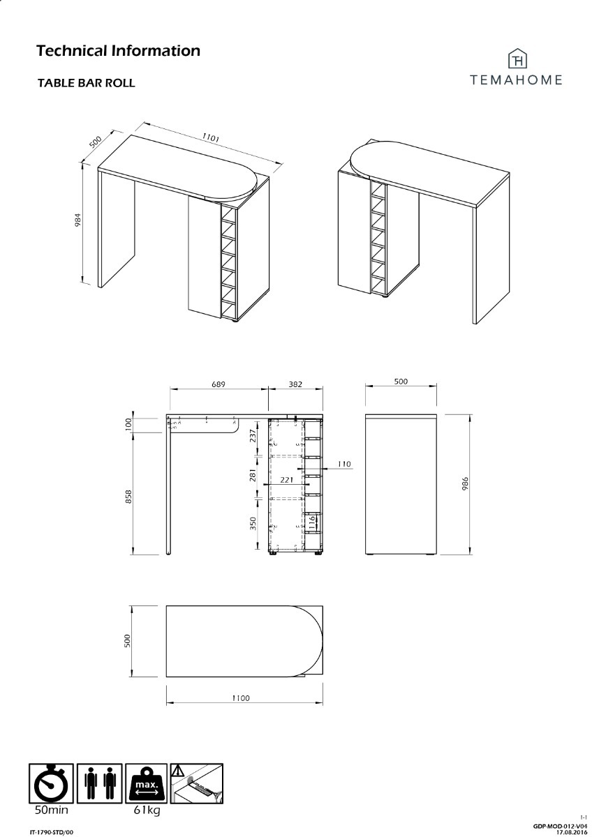 Roll Light Oak (Melamine) / Pure White Bar Table | Style Our Home
