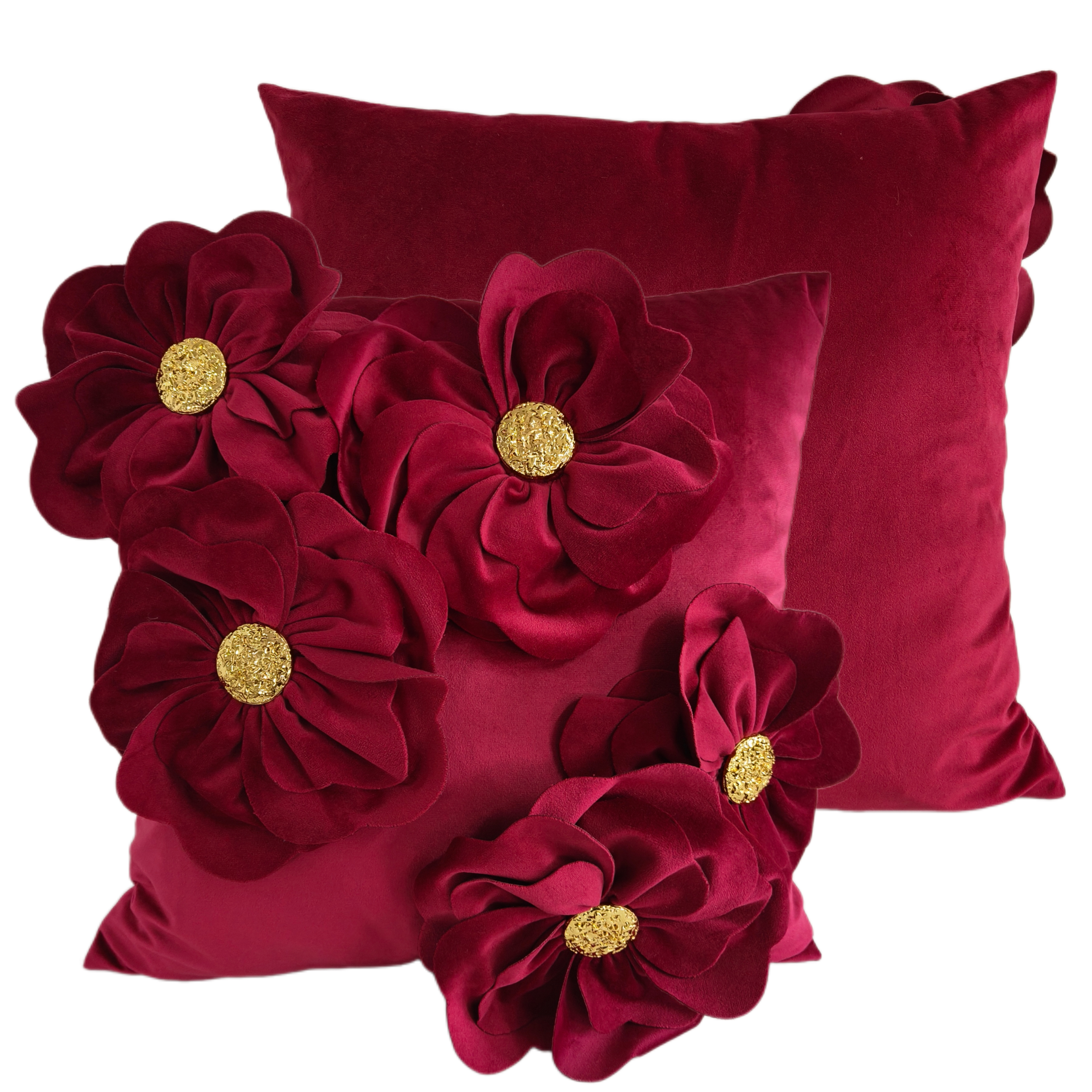 Pm 3D Floral Cushion With Gold Metal Button Fuschia by Malini | Style Our Home