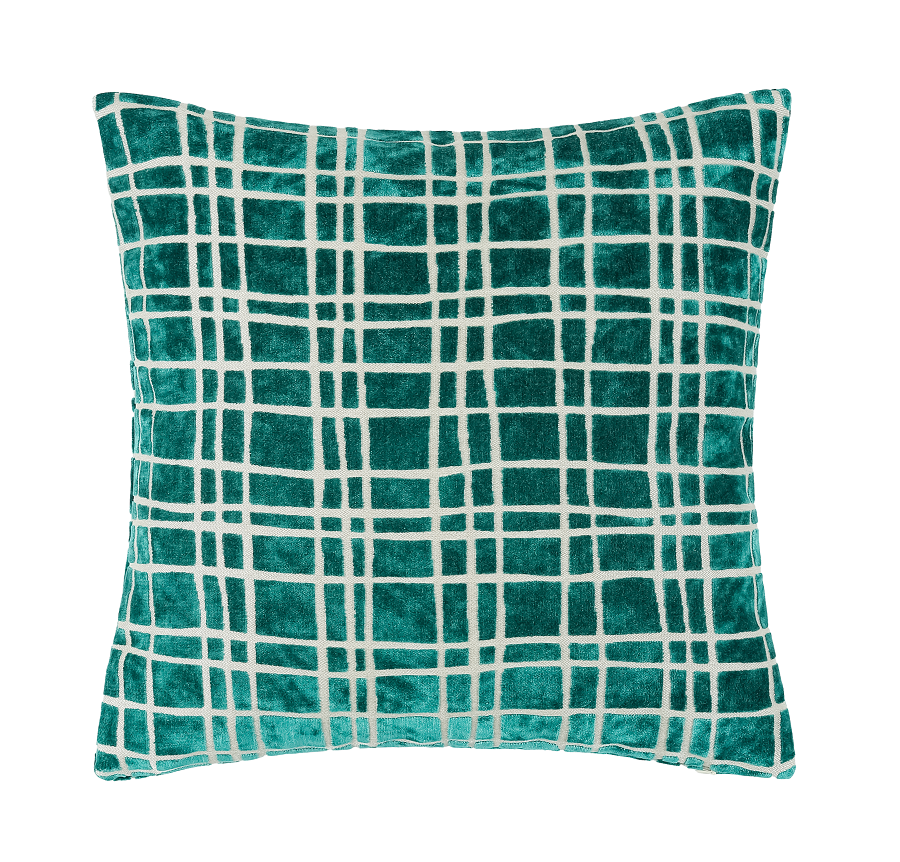 Pm Abstract Check Cut Velvet Cushion Teal In  Cm by Malini | Style Our Home