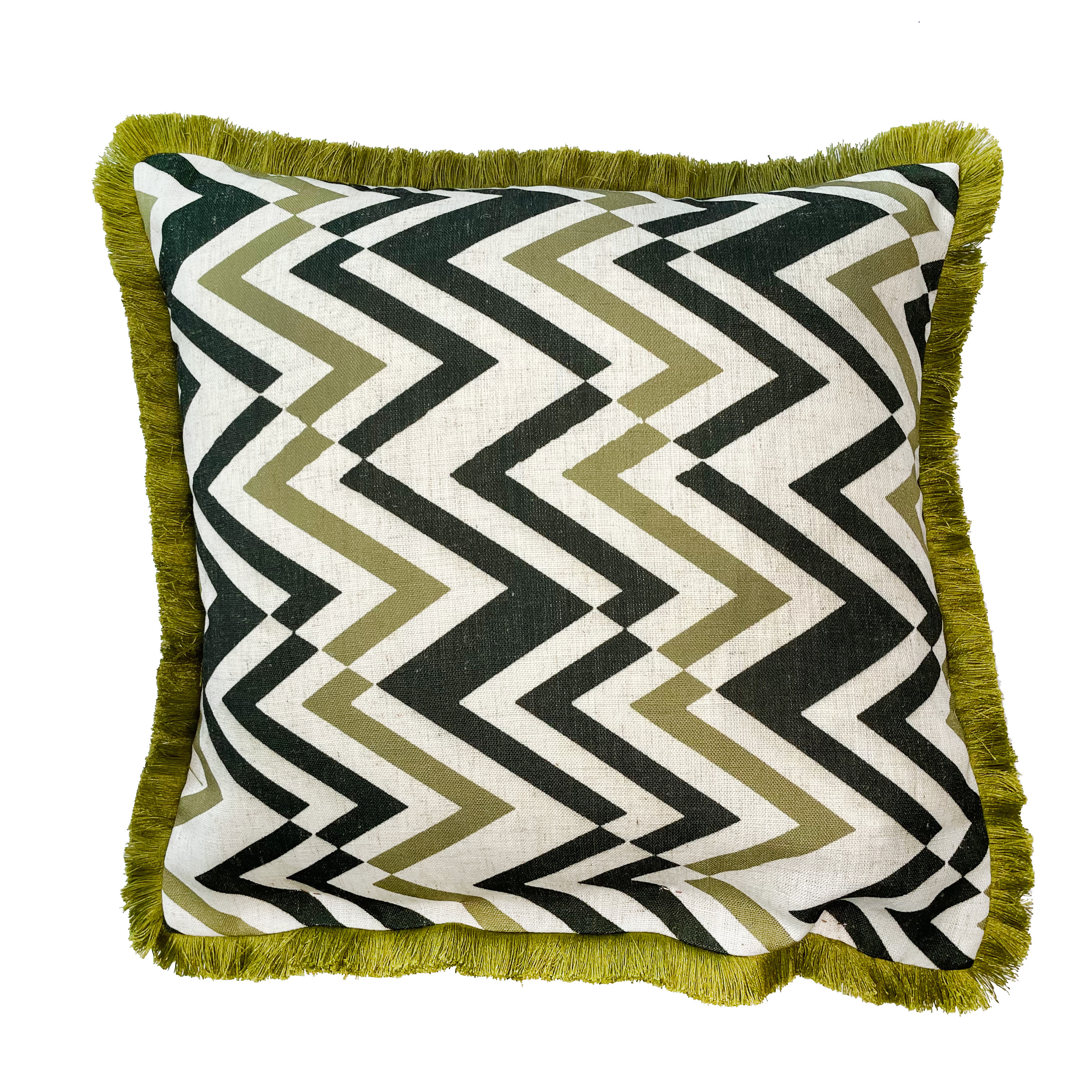 Zig Zag Emb With Fringe- Olive by Malini | Style Our Home