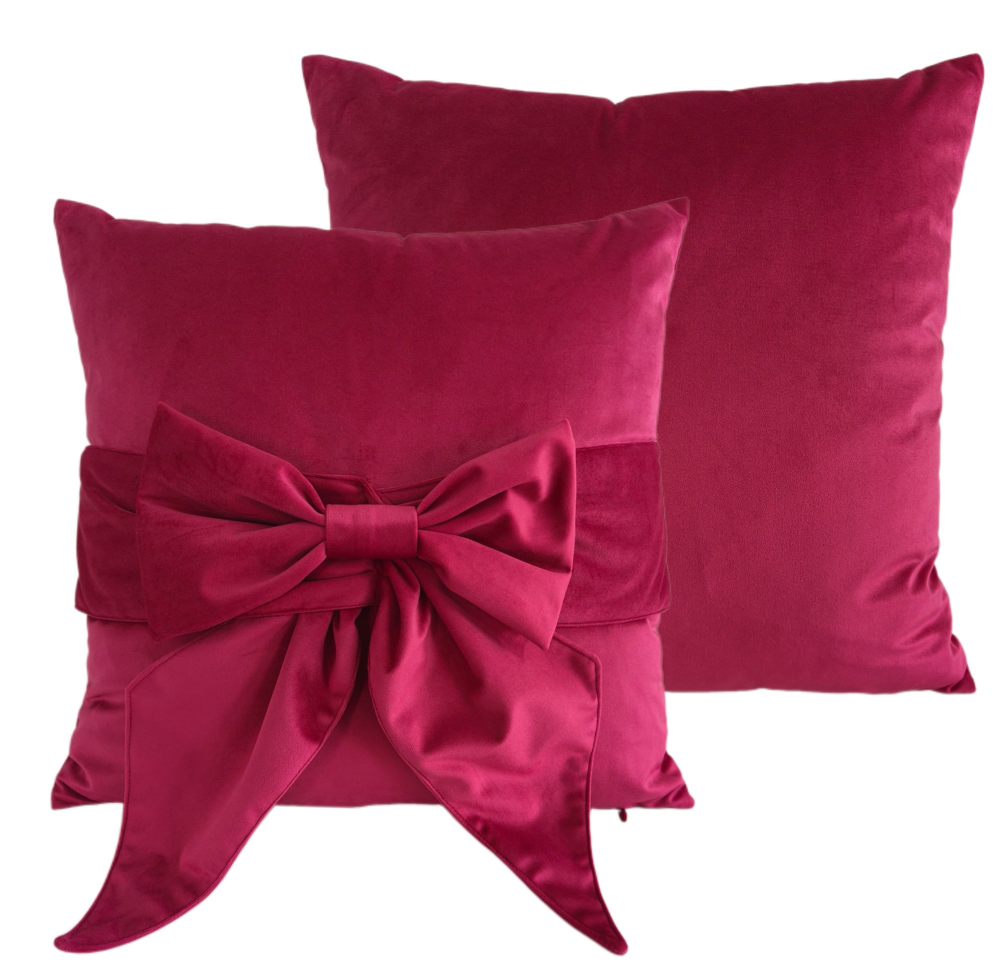 Pm Velv Cushion With Bow Fuschia by Malini | Style Our Home