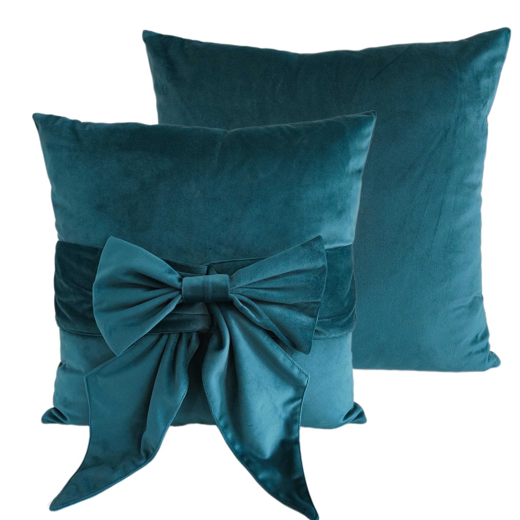 Pm Velv Cushion With Bow Teal by Malini | Style Our Home