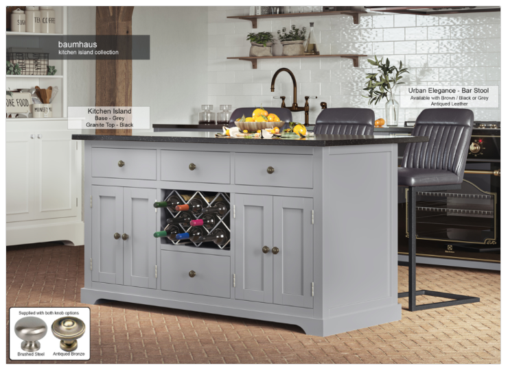 Grey Kitchen Island With Black Granite Top By Baumhaus Furniture | Style Our Home