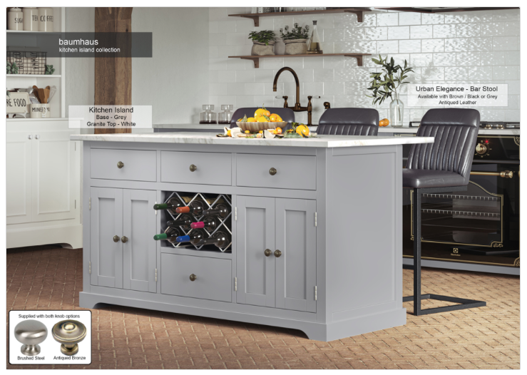 Grey Kitchen Island With White Marble Top By Baumhaus Furniture | Style Our Home 
