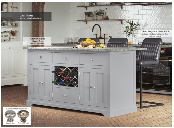 Grey Kitchen Island With Grey Granite Top By Baumhaus Furniture | Style Our Home
