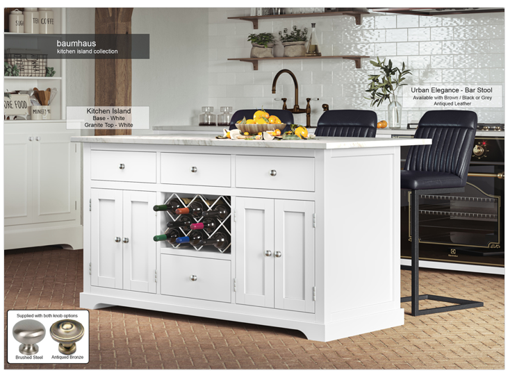 White Kitchen Island With White Marble Worktop By Baumhaus Furniture | Style Our Home