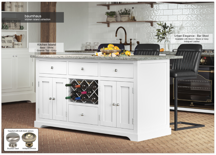 White Kitchen Island With Grey Granite Worktop By Baumhaus Furniture | Style Our Home