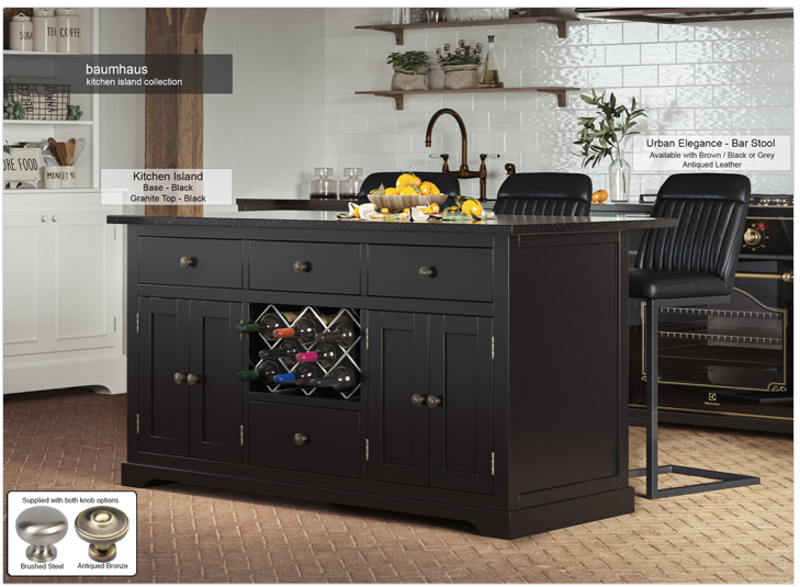 Black Kitchen Island With Black Granite Worktop By Baumhaus Furniture | Style Our Home 