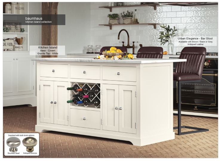 Cream Kitchen Island With White Marble Worktop By Baumhaus Furniture | Style Our Home