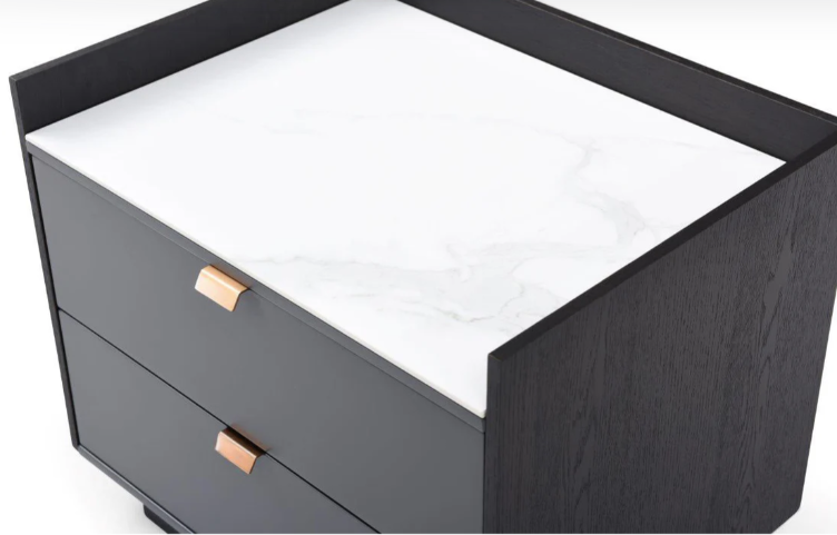 Saviour Bedside Table - White Marble & Anthracite/Grey Wash Oak By Tommy franks | Style Our Home