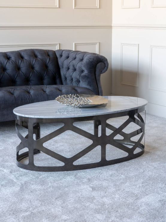 Metropolitan Coffee Table Metallic Black Nickel Finish with Grey Marble by Libra Designs | Style Our Home