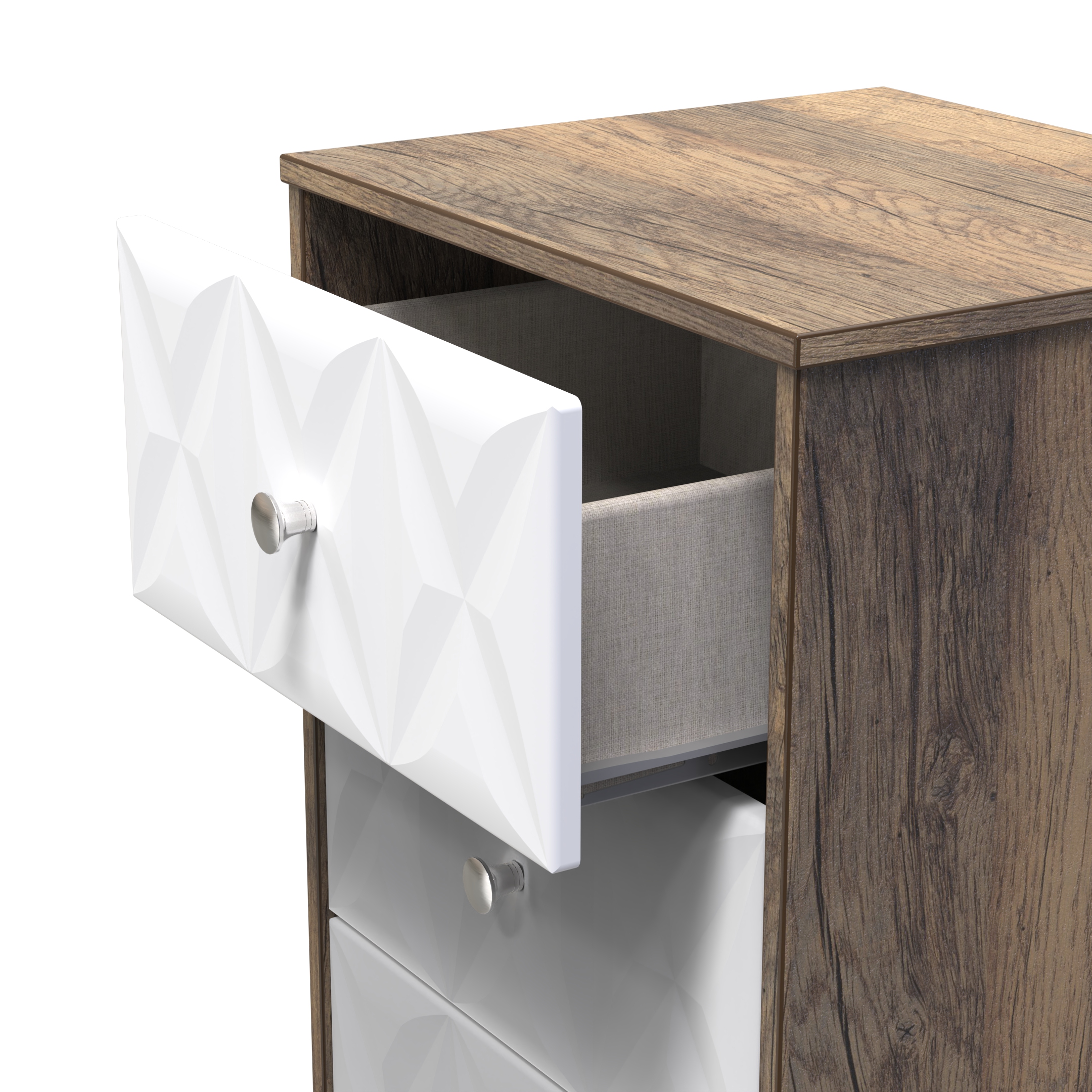 San Jose 2 Drawer Bedside Cabinet in White Matt, Vintage Oak