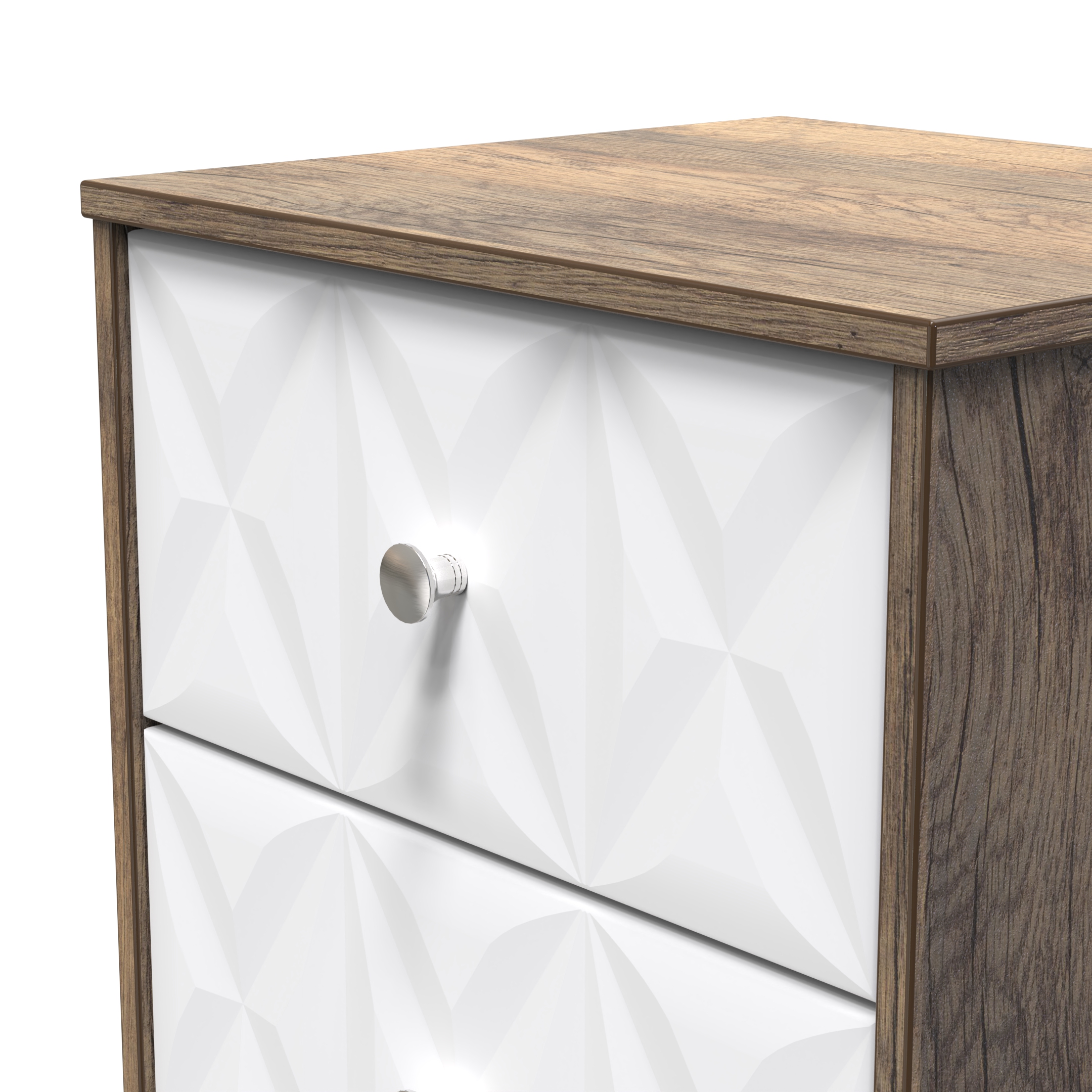 San Jose 2 Drawer Bedside Cabinet in White Matt, Vintage Oak