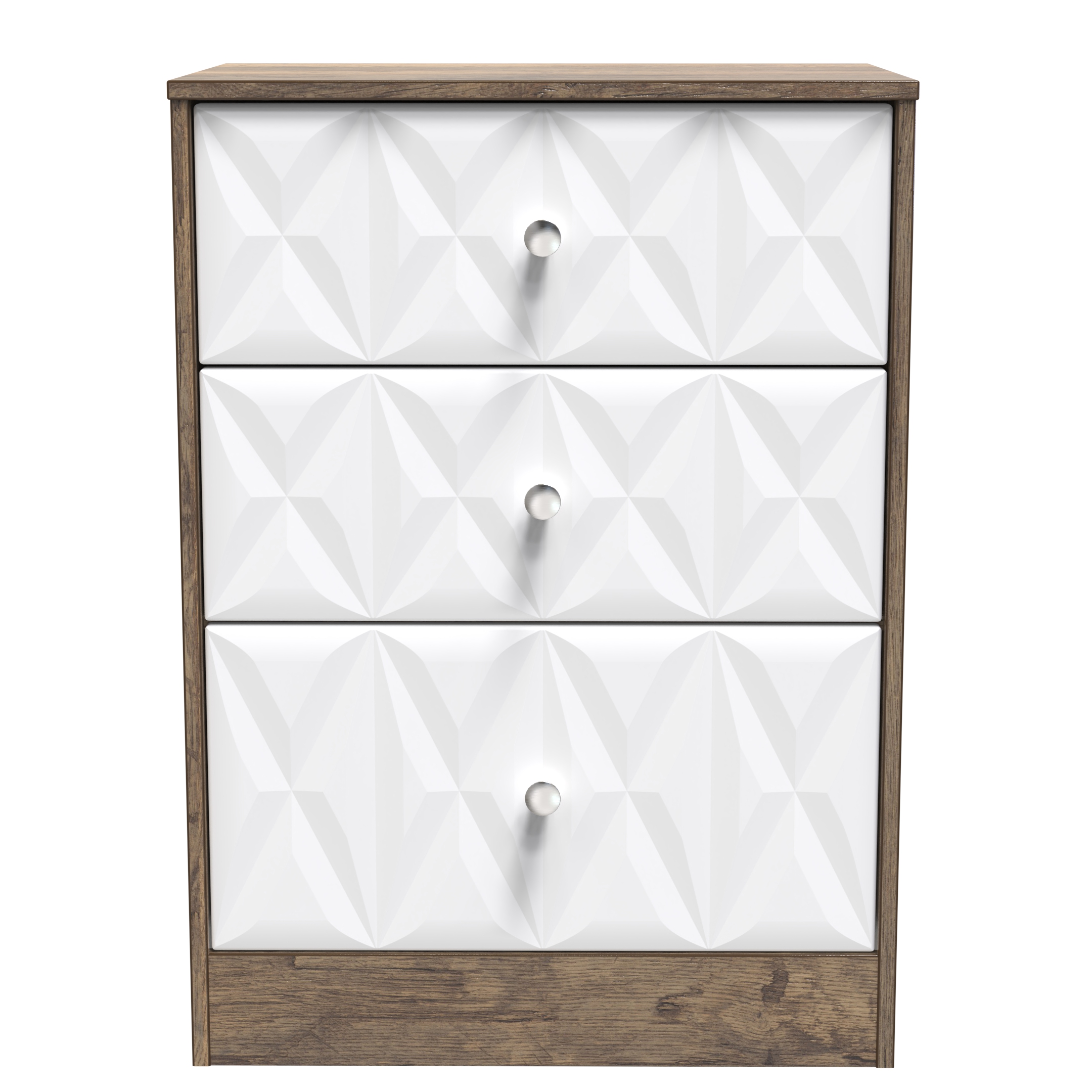 San Jose 3 Drawer Midi Deep Chest in White Matt & Vintage Oak
