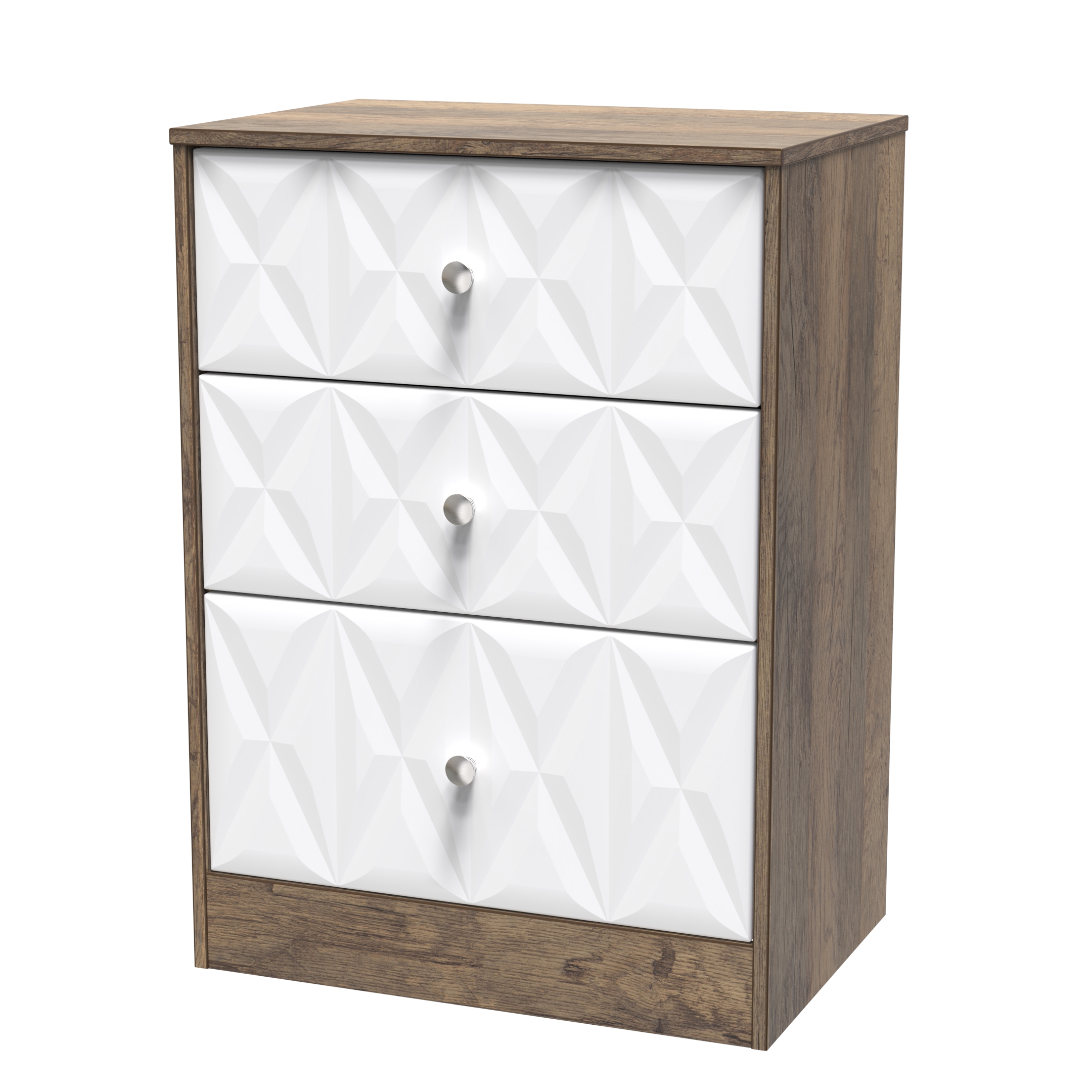 San Jose 3 Drawer Midi Deep Chest in White Matt & Vintage Oak