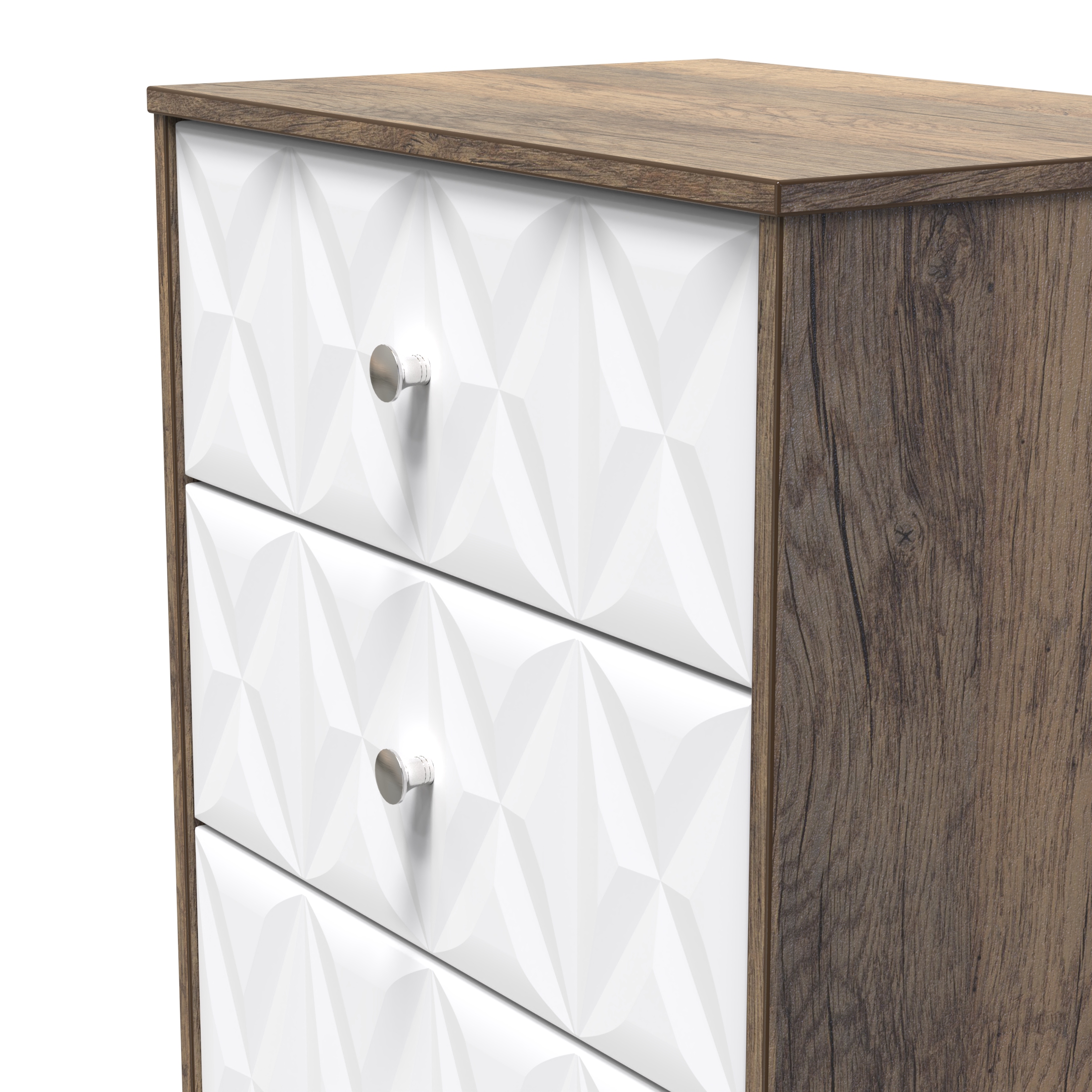 San Jose 3 Drawer Midi Deep Chest in White Matt & Vintage Oak