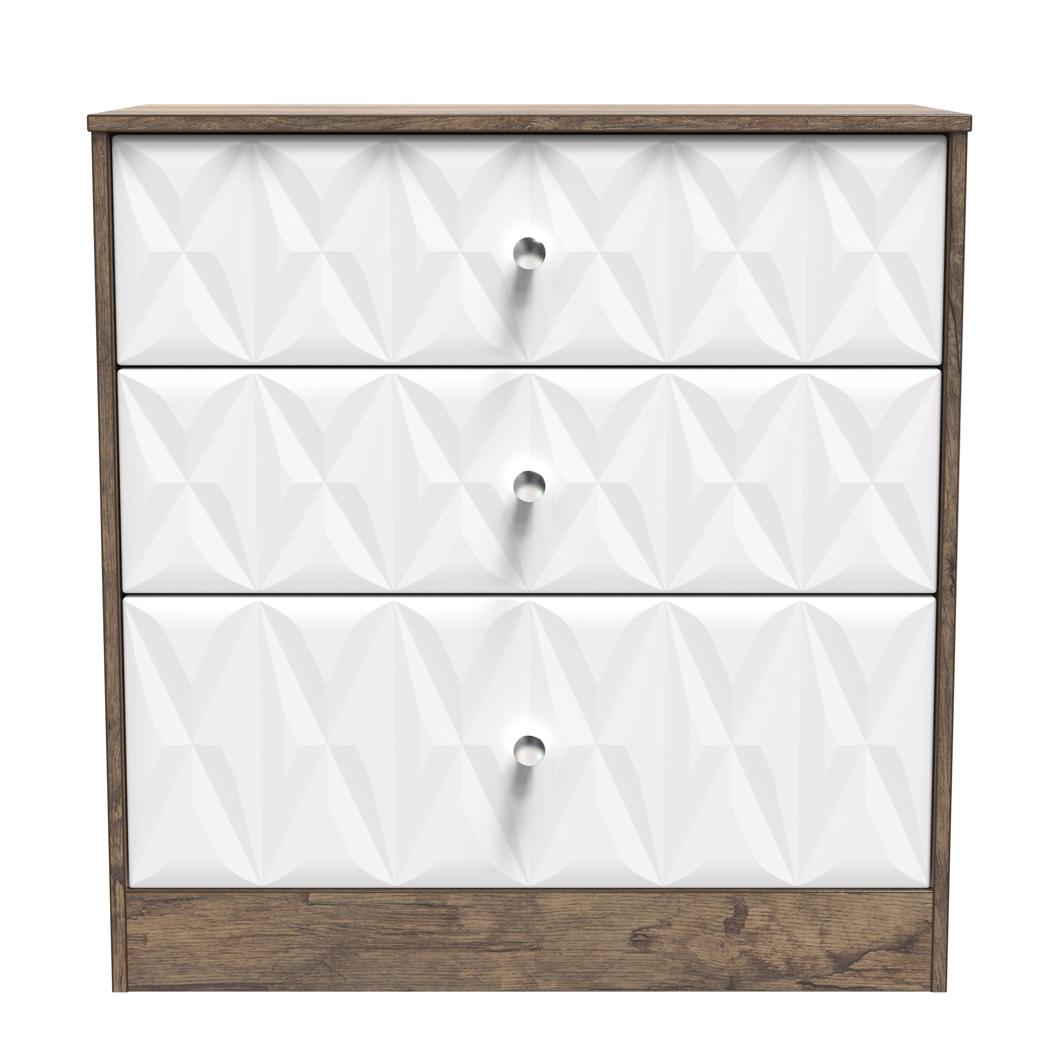 San Jose 3 Drawer Deep Chest in White Matt & Vintage Oak