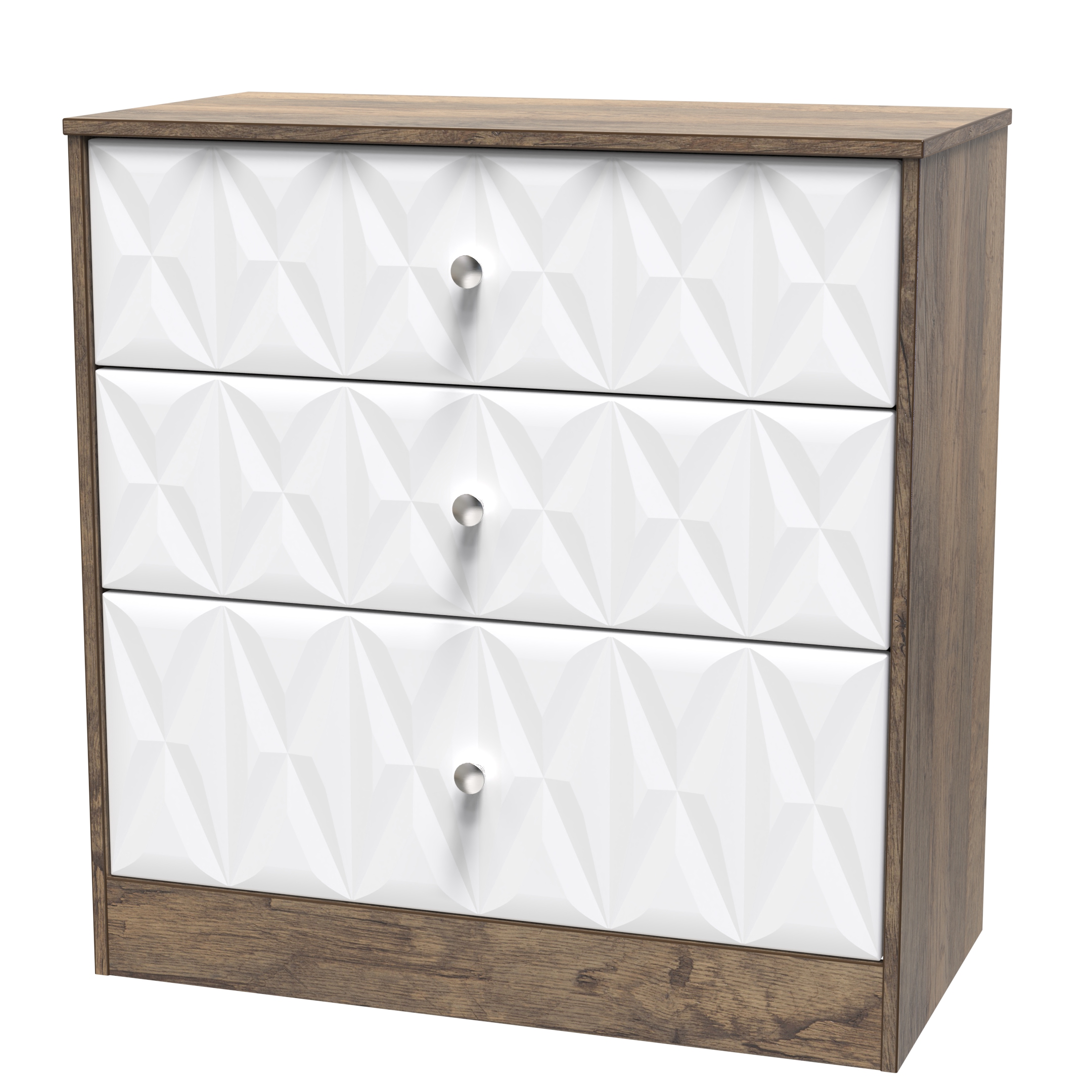 San Jose 3 Drawer Deep Chest in White Matt & Vintage Oak