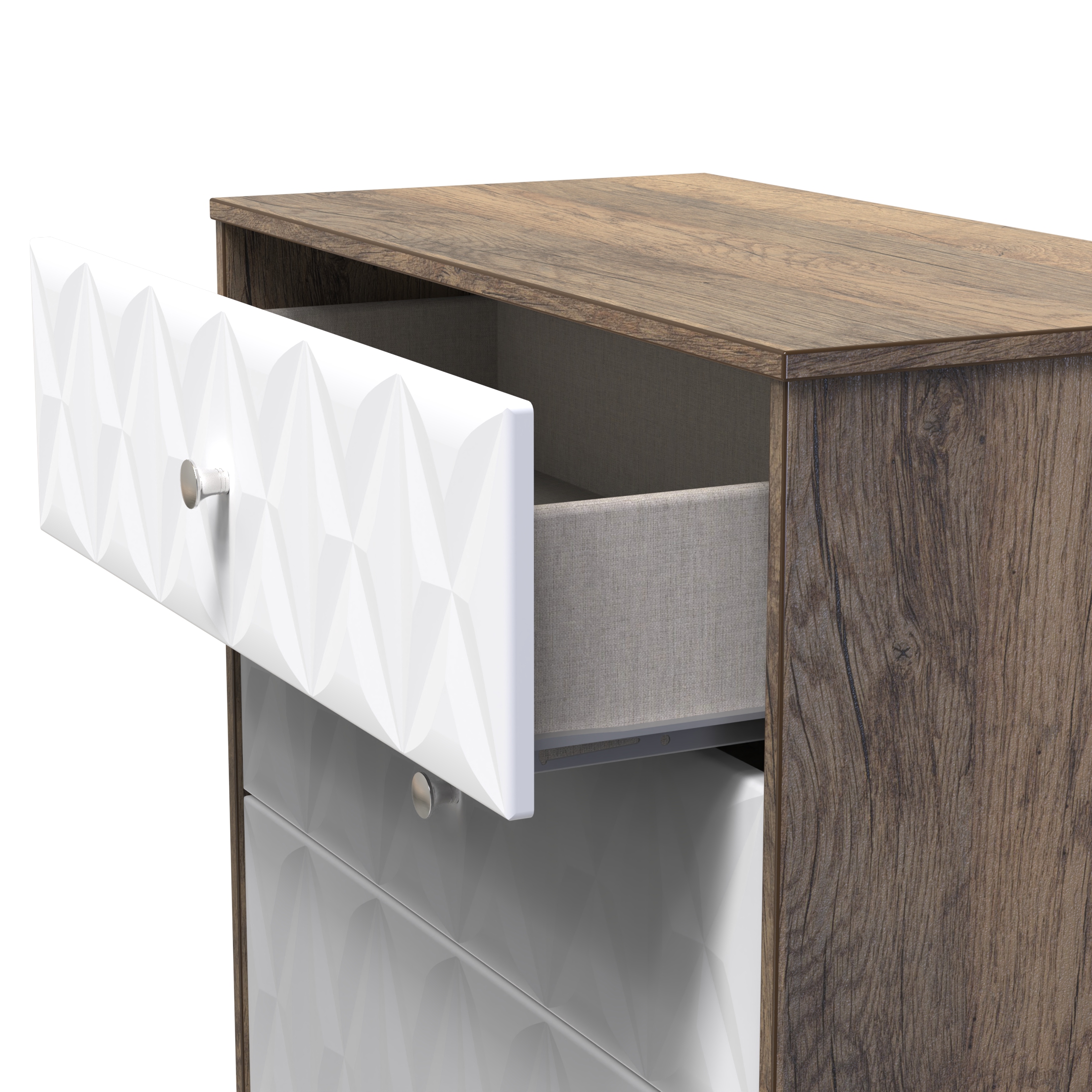 San Jose 3 Drawer Deep Chest in White Matt & Vintage Oak