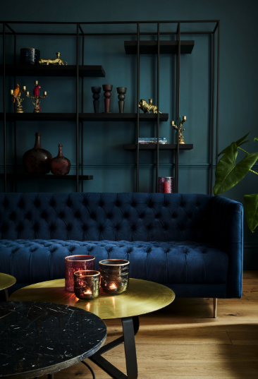 Arya Blue Velvet Button Detail Three Seater Sofa - Style Our Home 