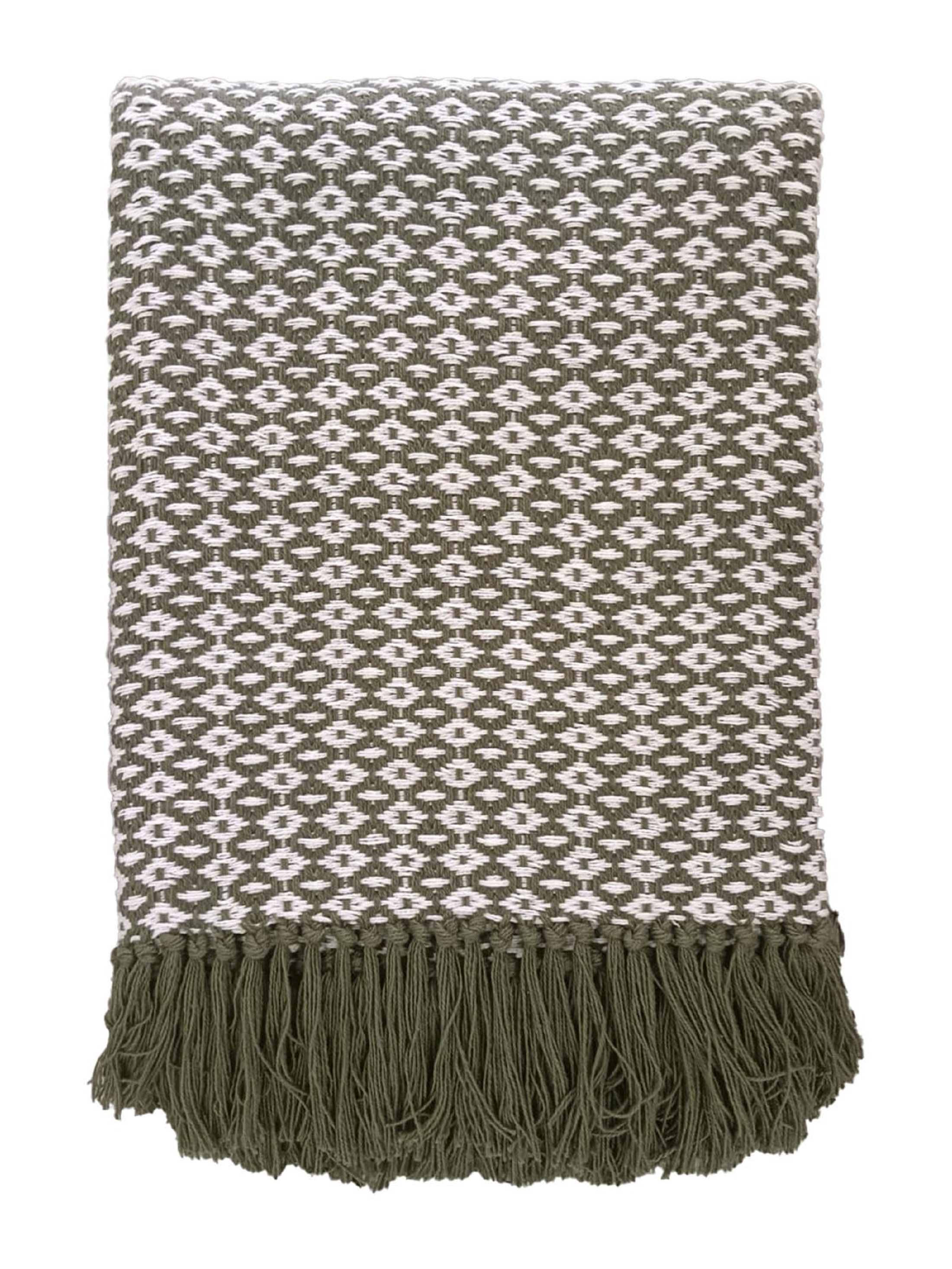 Cotton Diamond Weave Throw Green by Malini | Style Our Home