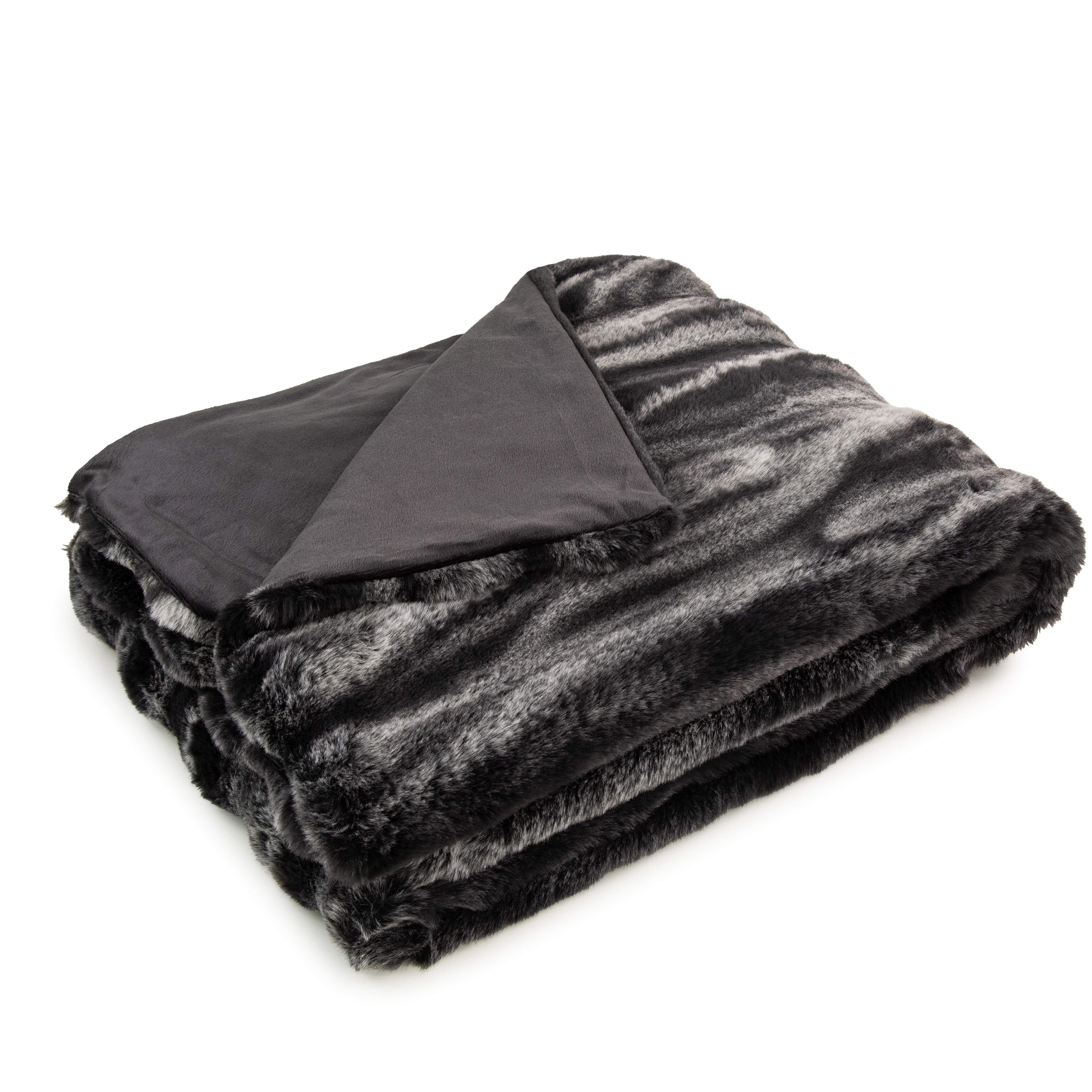 Charcoal Stripe Faux Fur Throw by Malini | Style Our Home