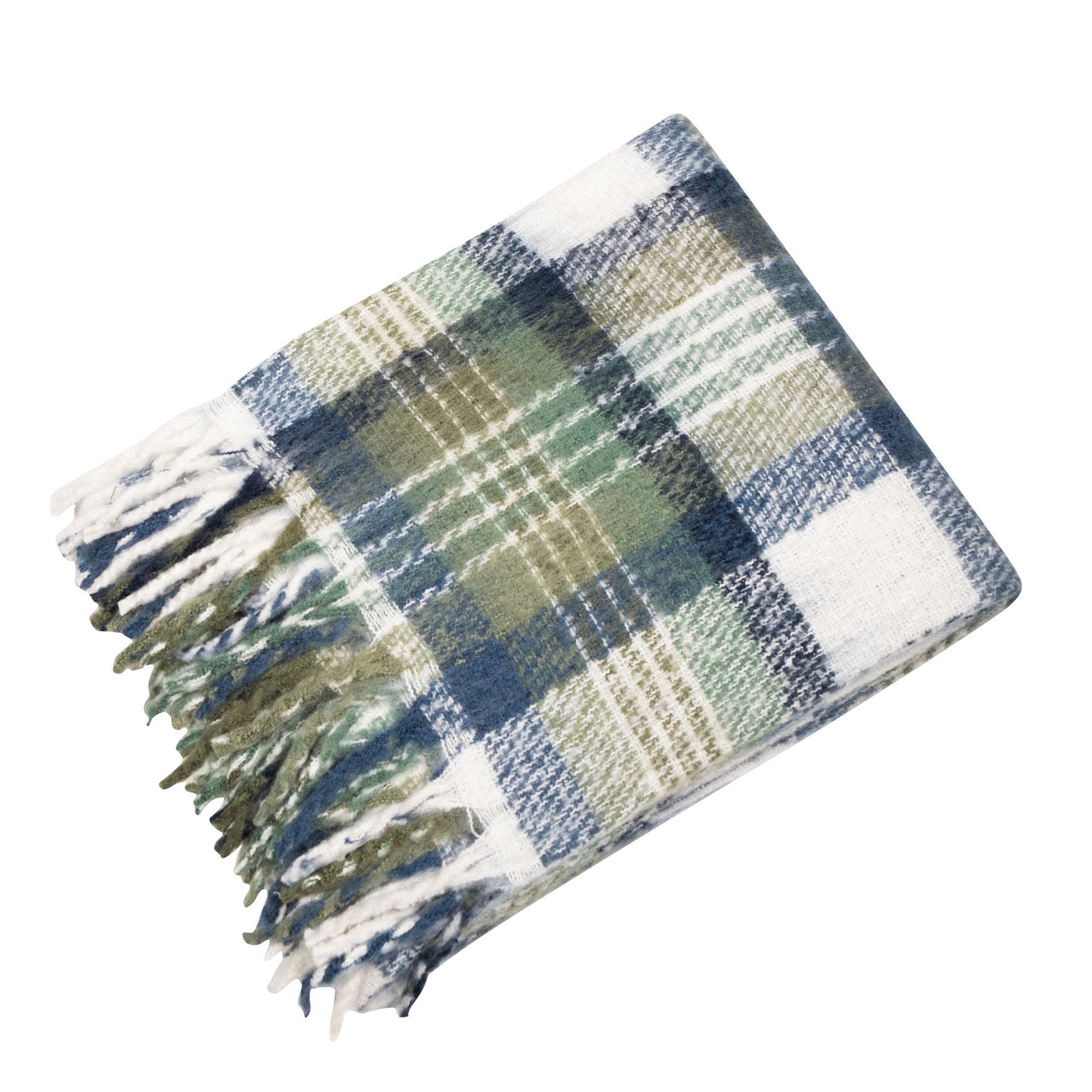 Faux Mohair Throw Green/Blue Plaid by Malini | Style Our Home