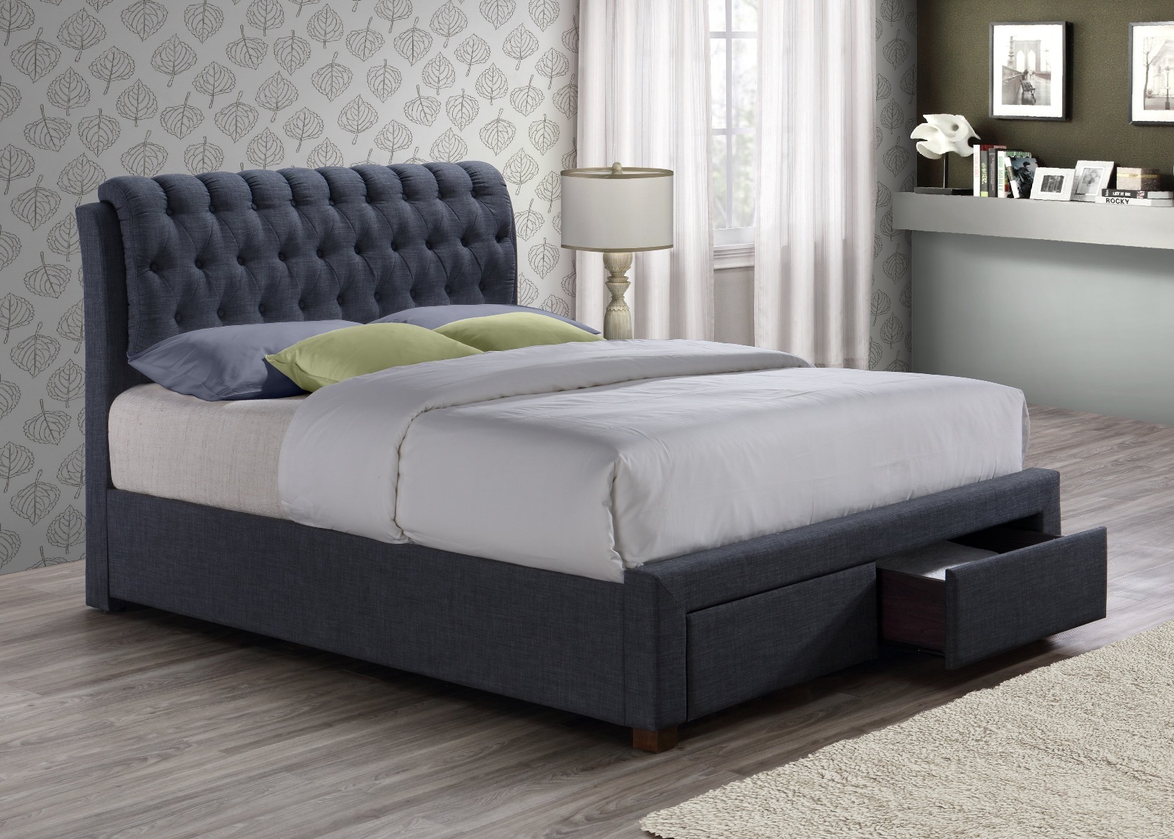 Valentino Charcoal Double Bed