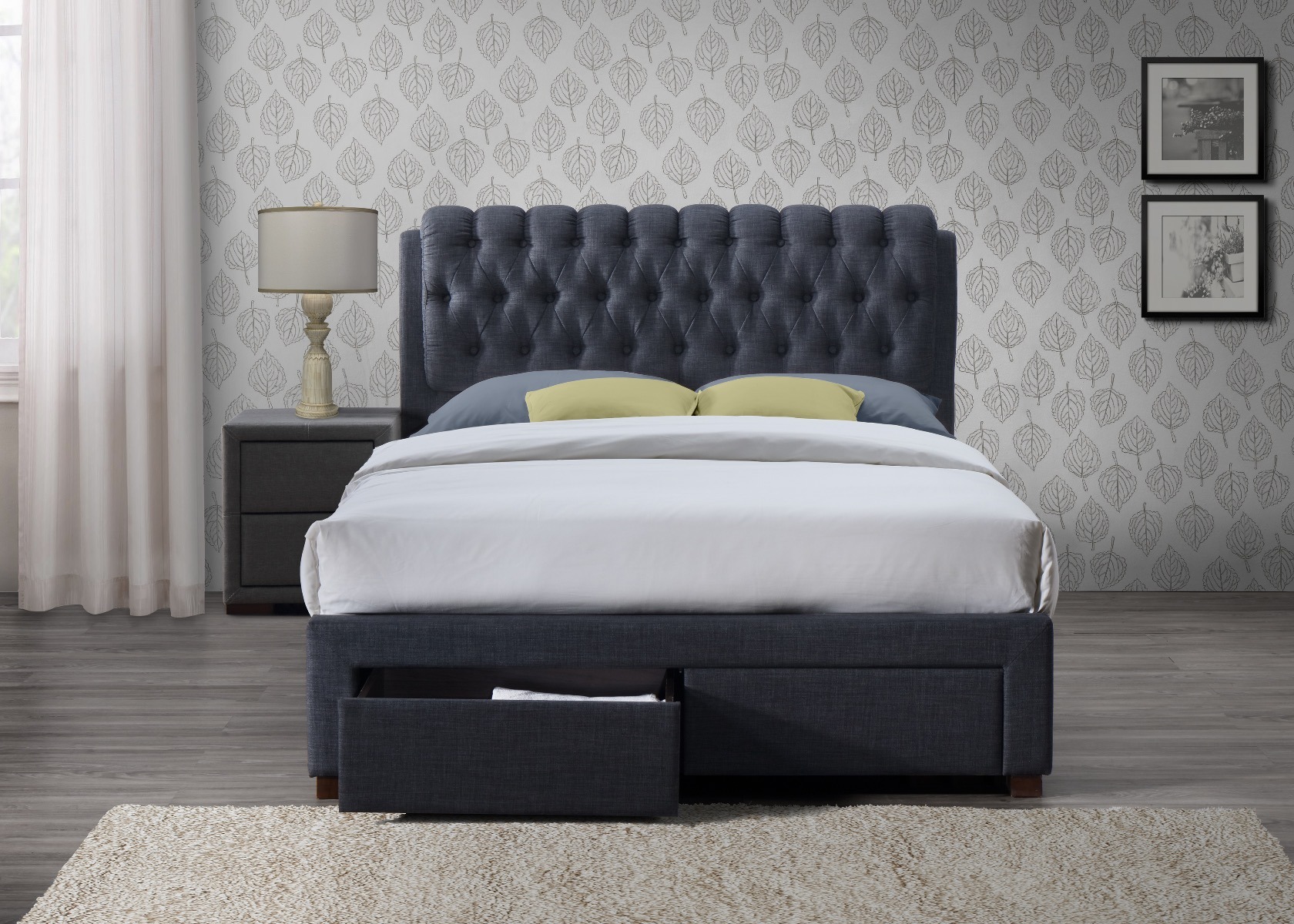 Valentino Two Drawer Charcoal 4'6 King Bed