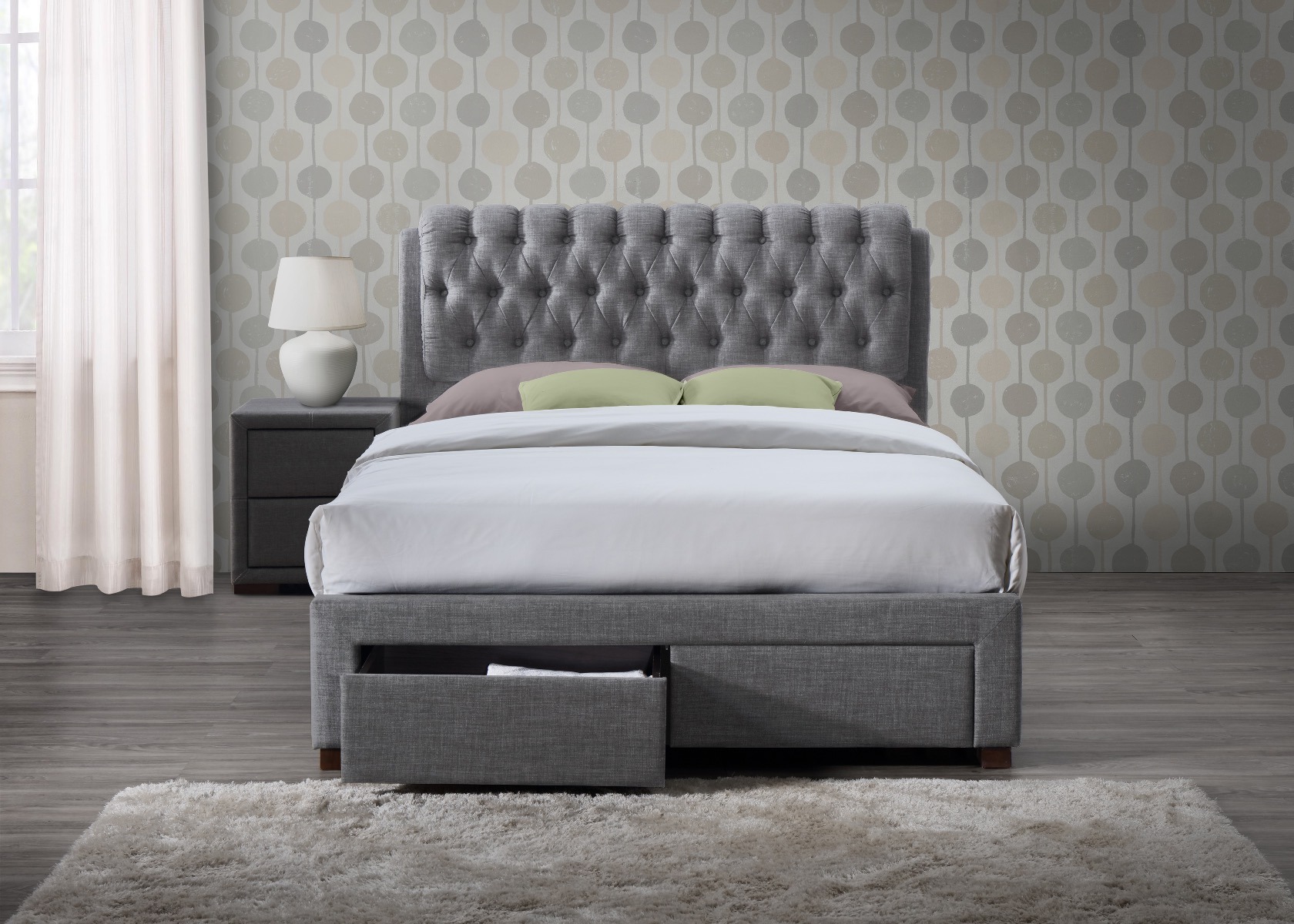 Valentino Two Drawer Grey 4'6 King Bed