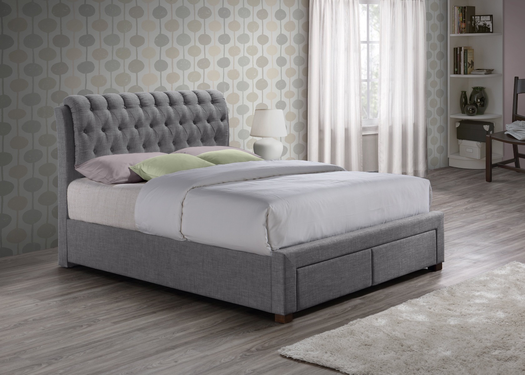 Valentino Two Drawer Grey 4'6 King Bed